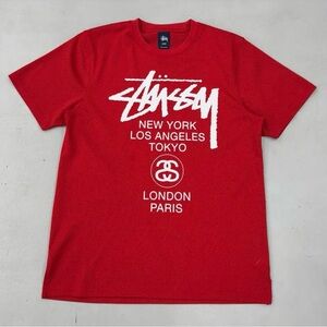 Stüssy World Tour Mesh Pullover Jersey Iconic City Graphics Size Medium Red